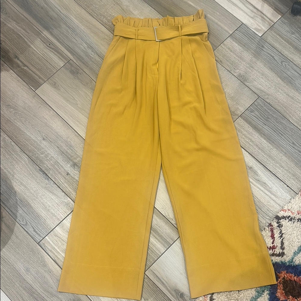 The Reset Mustard Yellow Wide Leg Paperbag Pants with Belt